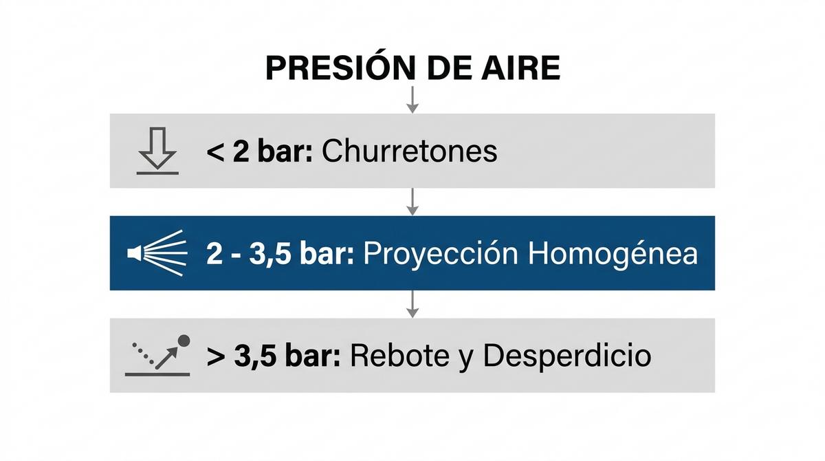 Gráfico de presiones de aire recomendadas en la boquilla de proyección para evitar mermas en aislamientos.